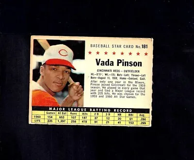 $2.99 • Buy 1961 Post #181 Vada Pinson--company--perforated--reds--vg/ex