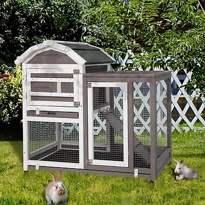 PETSCOSSET 37.52  Rabbit Hutch Bunny Cage Guinea Pig House With Wheels Gray • $129.99