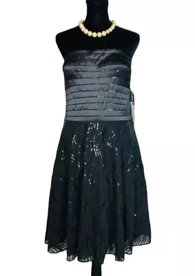 Aidan Mattox Womens Black Sequin Strapless Party Cocktail Dress Size 14 • $35