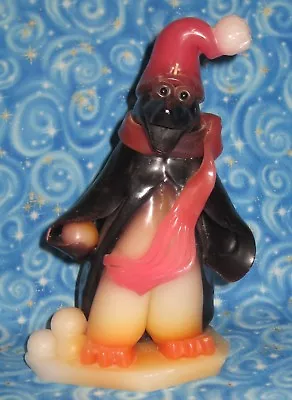 New Artist Signed Vintage Northern Lights Candle Christmas Snowball Penguin 8.5  • $24.99