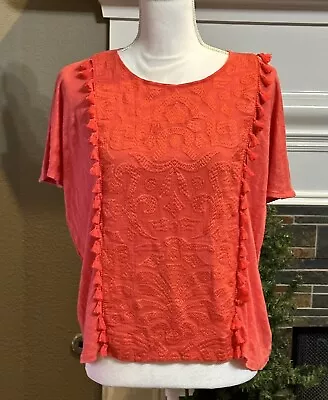 J Crew Pom Pom Top Blouse Shirt Coral Orange Sz XS Spring Summer Casual Travel • $13.99