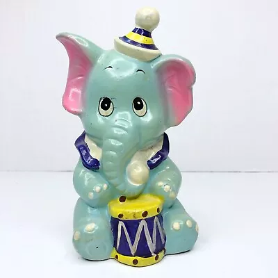 Vintage Carnival Chalkware Elephant Piggy Bank Baby Circus Elephant W/ Hat Drum • $35.54