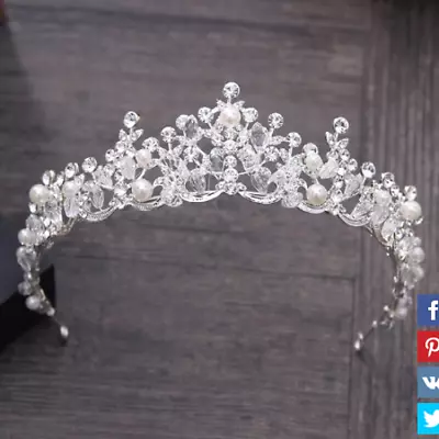 £34.67 • Buy Stunning Silver Crown/tiara With Clear Crystals & White Pearls, Bridal Or Racing