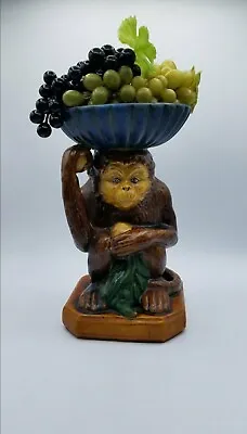 Vintage French Terra Cotta Majolica Monkey Bowl/ Plant Stand. • $460