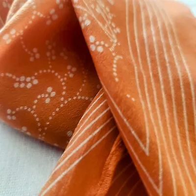 Vintage Burnt Orange Butter-soft Pure Silk Floral Women's Neck Scarf For Spring  • $18