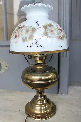 Vintage Hurricane Lamp Hand Painted Shade/brass Pretty! • $64.97