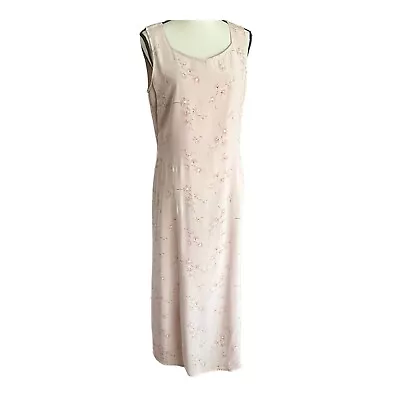 Vintage Casual Corner Pale Pink 100% Silk Floral Sleeveless Maxi Dress • $32.98