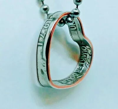 Coin Heart Pendant  Made From US Quarter 1965 - 1999 Coin Ring Birth Year Etc • $19.99