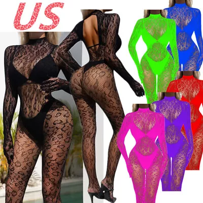 US Womens See-through Bodystocking Sexy Mesh Jumpsuit Bodycon Lingerie Nightwear • $5.72