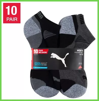 10 Pairs - Puma Men's No Show Low Cut Socks Black Select Size • $19.89