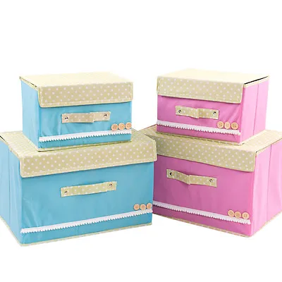 £9.95 • Buy Canvas Storage Boxes Foldable Pink Or Blue With Lid Set Of 2 NEW UK Seller