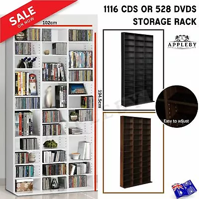 Adjustable CD DVD Bluray Media Book Storage Cabinet Shelf White Black Or Brown • $156.74