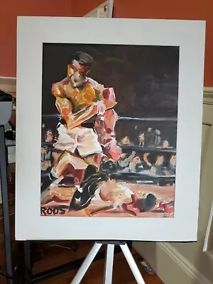 Orig Muhammad Ali Sonny Liston Boxing Painting 20x24  Cubist Impressionist Roos • $250