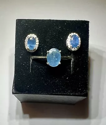 925 Sterling Silver Natural Sapphire Ring And Earring Set.sz9 • $64.99