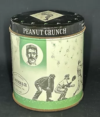 Vintage E G Whitman Peanut Crunch Baseball Tin Canister Empty • $14