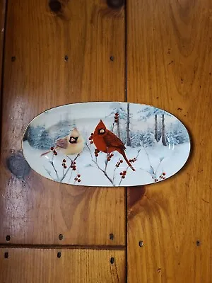 Vintage Lenox Large Plate With Red Yellow Cardinals Winter Scene By McChung USA • $39