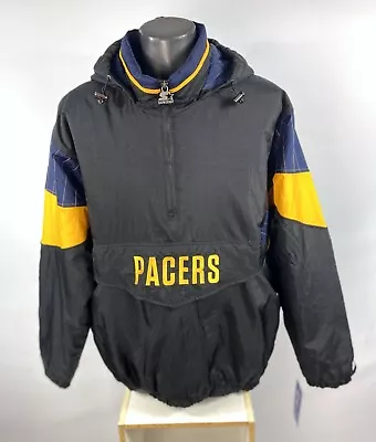 INDIANA PACERS NBA Starter Hooded Half Zip Pullover Jacket XL BLACK • $115.99