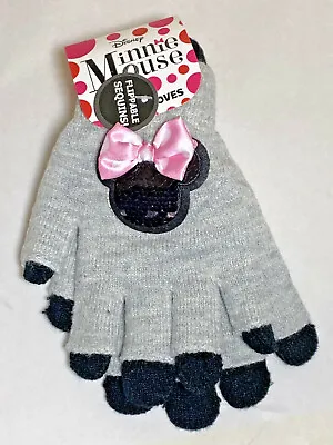 Girls Disney Minnie Mouse Gloves Flip Sequin Black Grey • $12.09