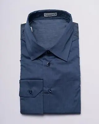 Zilli $1150 NWT Denim Blue Mixed Fabric Slim Fit Sport Shirt (40 Eu) 15.75 US • $232.16