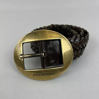 Dolce & Gabbana D&G Brown Leather Plaited Buckle Logo Belt 90/36   40  Long • £75.57