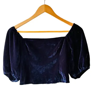 Abercrombie & Fitch Size M Stretch Smocked Blue Velvet Crop Square Neck Top -New • $34.68
