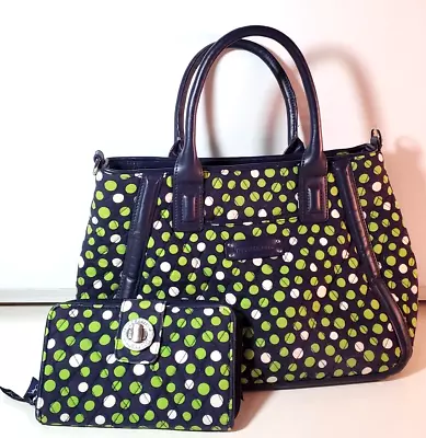 VERA BRADLEY Trimmed Trapeze Handbag & Wllet Lucky Dots Blue Green Polka Dot • $14.99