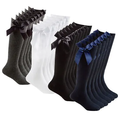 £4.95 • Buy Girls Knee High Socks With Bow Cotton School Uniform Tights Pack Of 3