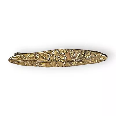 Antique Lingerie Safety Pin Bar Brooch Floral Art Nouveau Gold Plated Oval Tiny  • $19.96