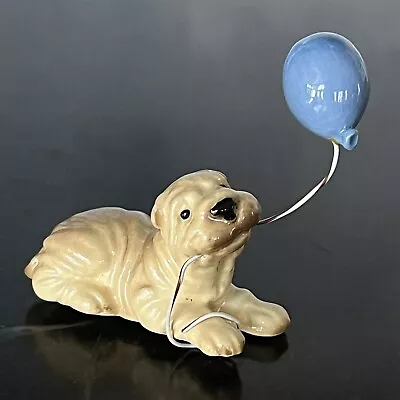 Vintage Miniature Shar Pei Dog With Blue Balloon Ceramic Figurine • $15