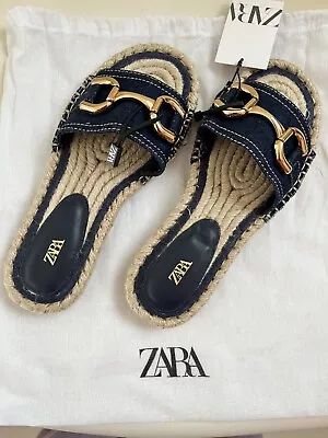 Zara Flat Denim Jute Sandals • $49