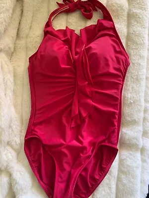 MIRACLESUIT SIZE 12 PINK ONE Piece   Isabella' FRONT Ruffle Back Halter Tie • $38.95