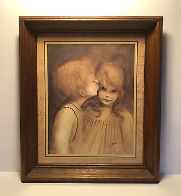 Margaret Kane “A Little Kiss” Print          17  X 20  Framed Wood Frame Big Eye • $25