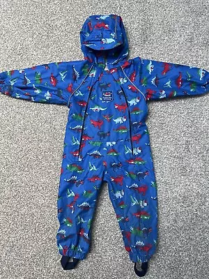 Jojo Maman Bebe Pack Away Blue Dinosaur Waterproof Puddlesuit All In One 12-18 M • £15