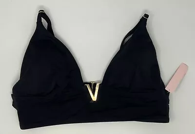 Victoria's Secret Swim V-Hardware Strappy Bikini Top X-LARGE Gold V Black • $19.99