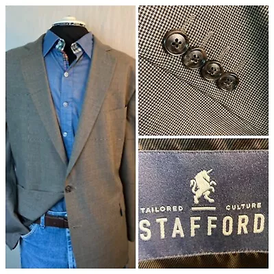 Stafford Mens 50R Year Round Travel Blazer Tan & Black Houndstooth • $39.97