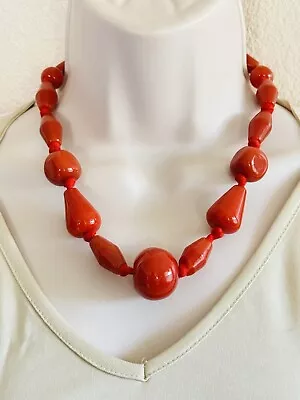 VTG Art Glass Necklace Red Orange Poured Beads Collar Rare Beaded Retro Bold • $28