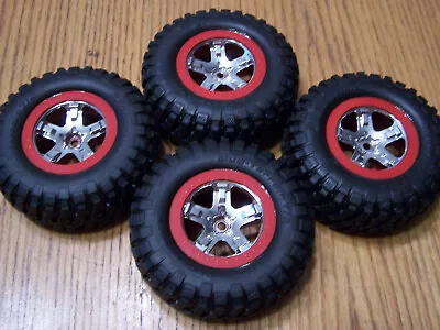 Fits Traxxas 1/10 2wd Slash BF Goodrich Tires & 12mm Red Chrome Wheels VXL XL-5 • $29.99