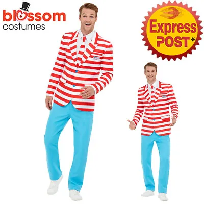 CA1130 Mens Wheres Wally Stand Suit Licensed 80s Book Week Fancy Dress Outfit • $75.15