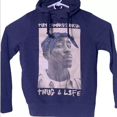 2pac Thug 4 Life Pullover Hoodie Mens Small 2012 Tupac Amaru Shakur Du Rag Blue • $18.99