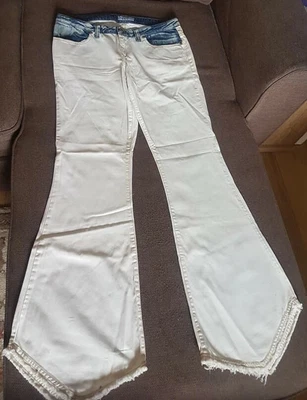 £29.99 • Buy Fab Indian Rose White Jeans Blue Denim Trim Waist 31 UK 12