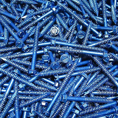 (250) 3/16  X 2-1/4  Hex Washer Head Masonry Concrete Screw Tapcon Anchor Blue • £36.16