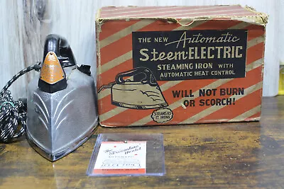 Vintage Steem Steaming Electric Iron C1940's With Box & Original Tag TESTED RARE • $44.95