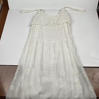 Johnny Was Vintage White Cream Eyelet Embroidered Dress Size M • $67.99