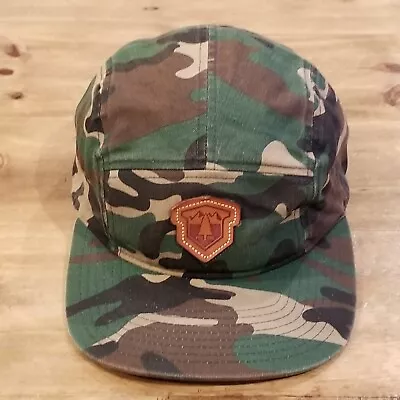 5 Panel Camouflage Hat Cap Strap Back Green PDX Oregon Leather Patch One Size • $15.16