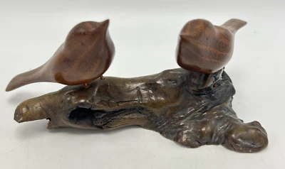 $19.99 • Buy Vintage Hand Carved Painted Wood  Wren Bird Figurine On Wood Base 3 1/8” Tall
