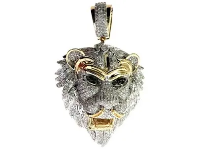 Men's Micro Pave Set Cubic Zirconia Lion Pendant 14k Yellow Gold Plated Silver • $189.99