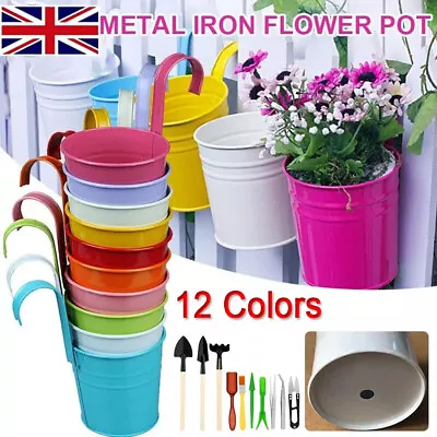 12Pcs Metal Flower Pot Colour Balcony Garden Wall Fence Hanging Plant Planter • £12.99