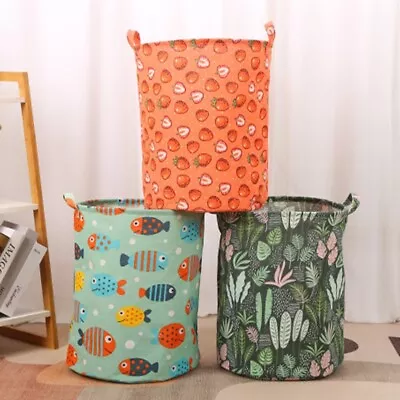 Washing Dirty Clothes Laundry Basket Canvas Baby Toy Hamper Bin Storage Bag Box❤ • £7.25
