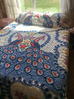 Vintage Chenille Peacock Bedspread  • $300