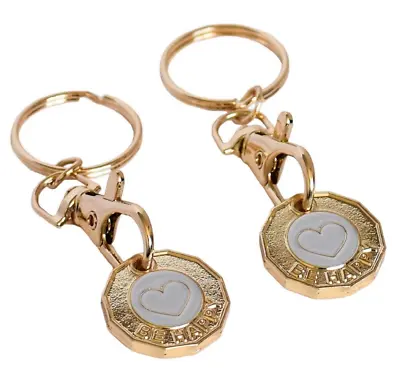 2Pk Premium £1 Shopping Trolley Coin Token Keyring 12 Edge GOLD Ring For Gift • £4.49